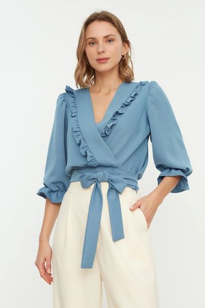 Belted Ruffle Detailed Blouse