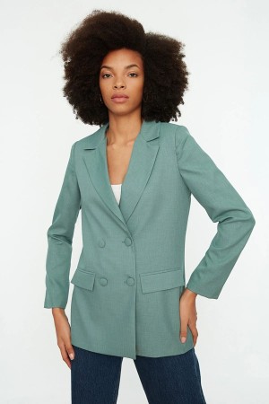 Mint Button Detailed Blazer Jacket