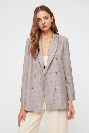 Plaid Beige Blazer Jacket