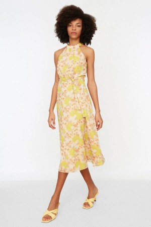 Belted and Flower Patterned Dress