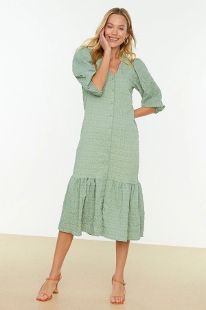 Fabric Textured Buttoned Dress