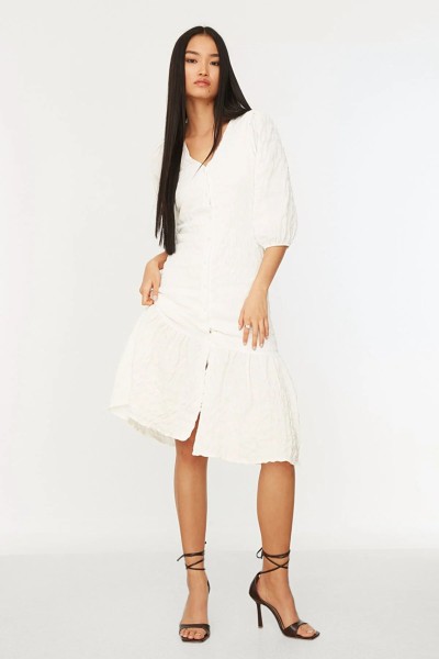 Fabric Textured Buttoned Dress