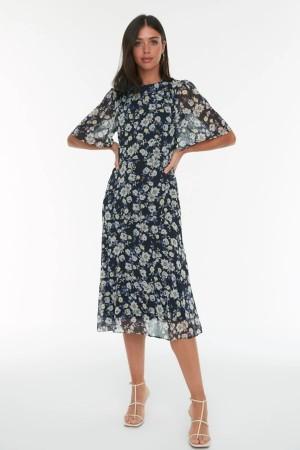 Flower Pattern and Chiffon Dress