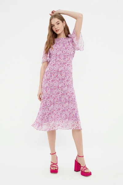 Flower Pattern and Chiffon Dress