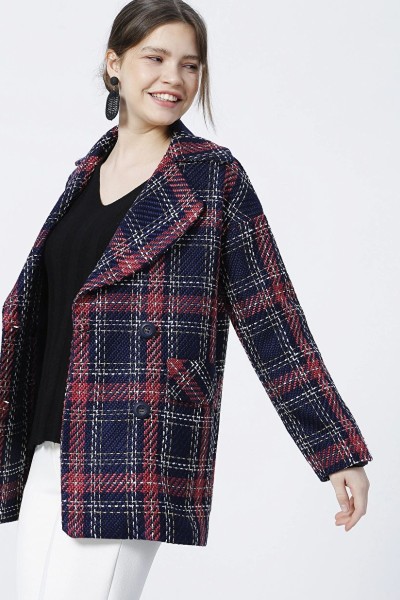 Plaid Navy Blue Coat