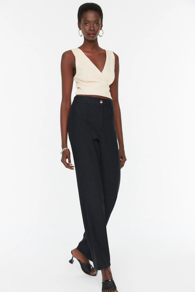 Black Rib Detail Trousers