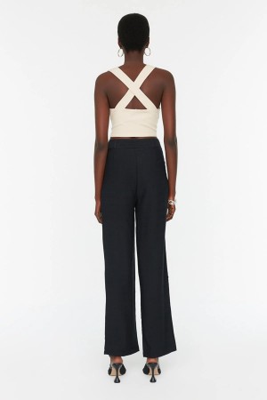 Black Rib Detail Trousers