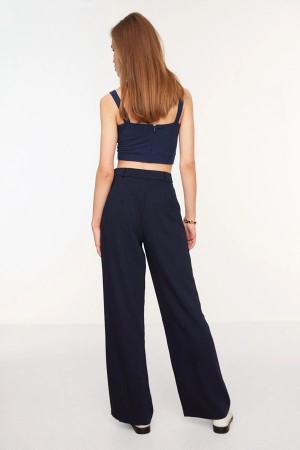 Navy Wide Leg Trousers