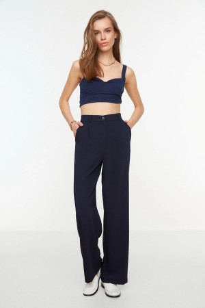 Navy Wide Leg Trousers