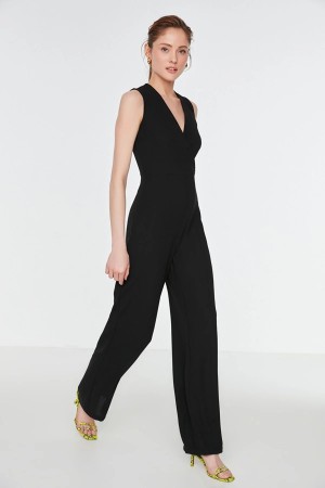 Black Double Breasted Collar Jumpsuit